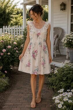 Vintage Handmade Floral Prairie Dress Small Ruffle Pintuck Cottagecore Romantic